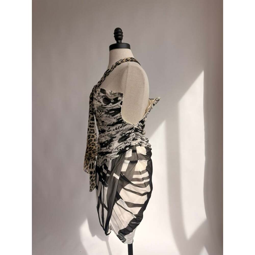 Emanuel Ungaro SS 2003 Mixed-Print One-Shoulder Dress - Size 38 - Picture 4 of 8